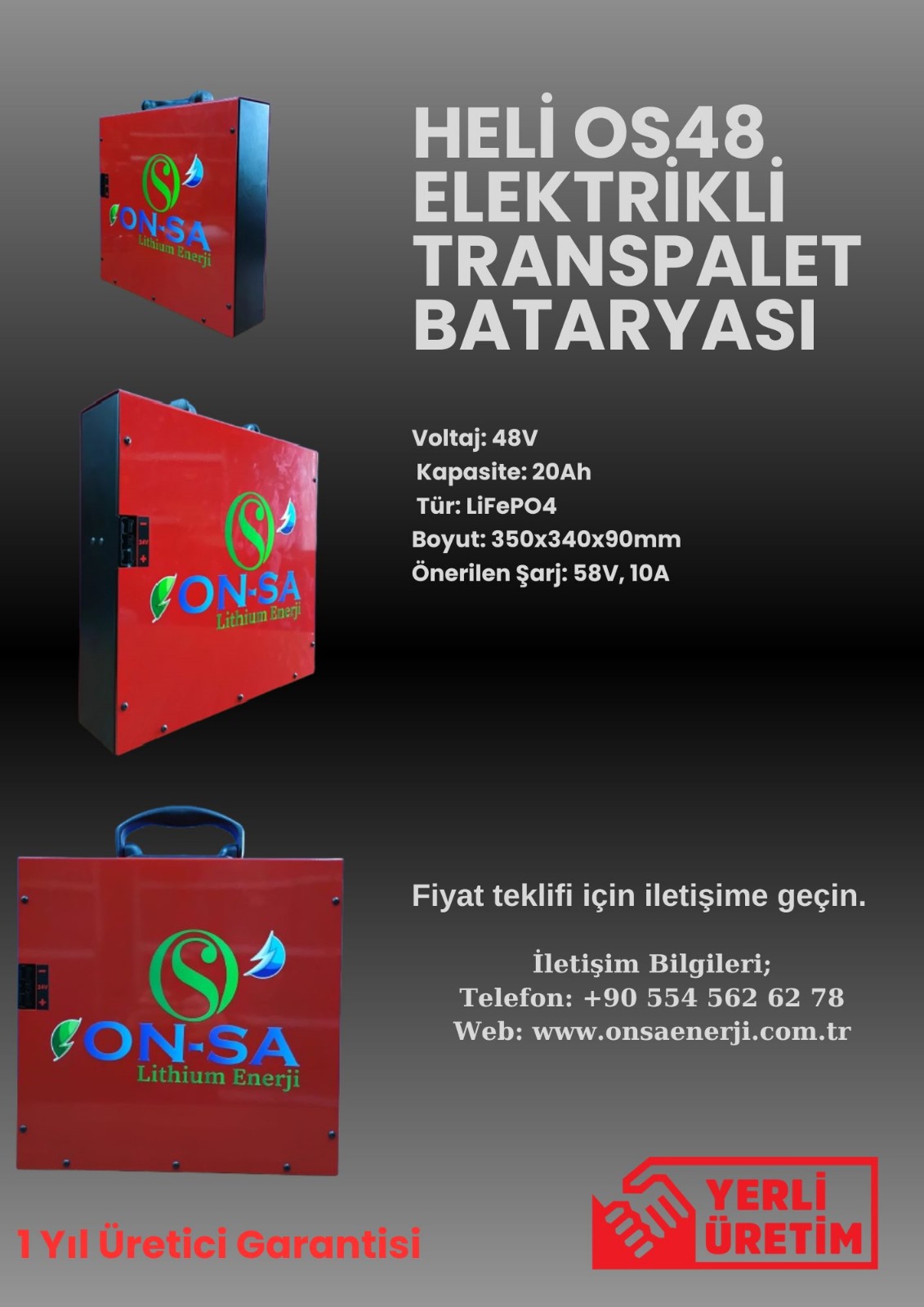 48V 20Ah Heli Transpalet Bataryası/Aküsü